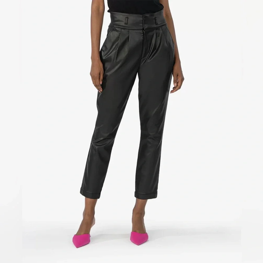 KUT from the Kloth Lessie Coated Denim High Waist Pleated Faux Leather Pants